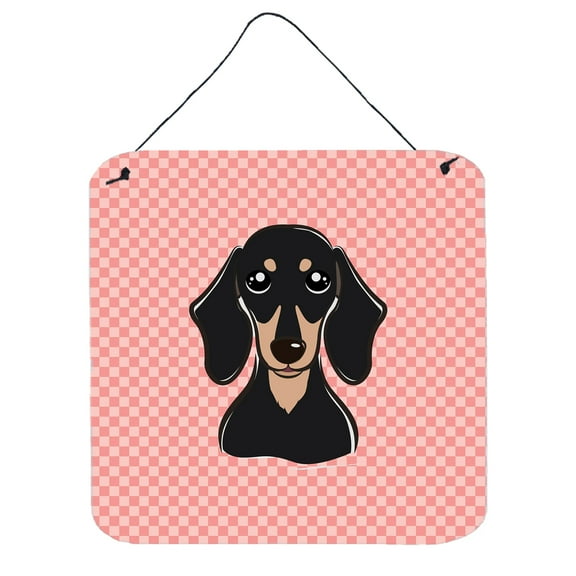 Carolines Treasures Checkerboard Pink Smooth Black and Tan Dachshund Wall or Door Hanging Prints 6x6 multicolor