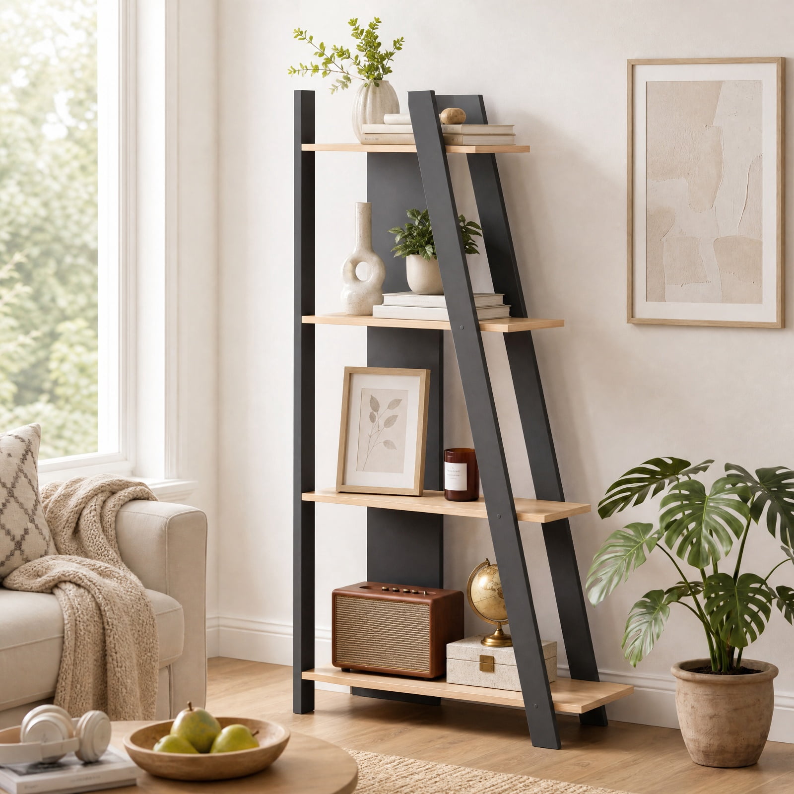 Furnibear 4-Tier Modern Bookshelf Wooden Vertical Display Book Shelf for Small Space for Living Room Home Office Bedroom Display Storage Shelf, Oak
