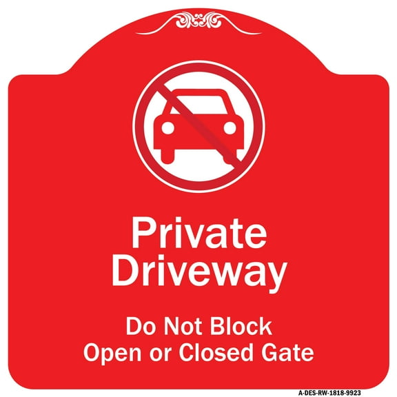 SignMission Designer Series Sign - Private Driveway Do Not Block Open Or Closed Gate With No Parking Graphic | Red & White 18" X 18" Heavy-Gauge Aluminum Architectural Sign | Made in