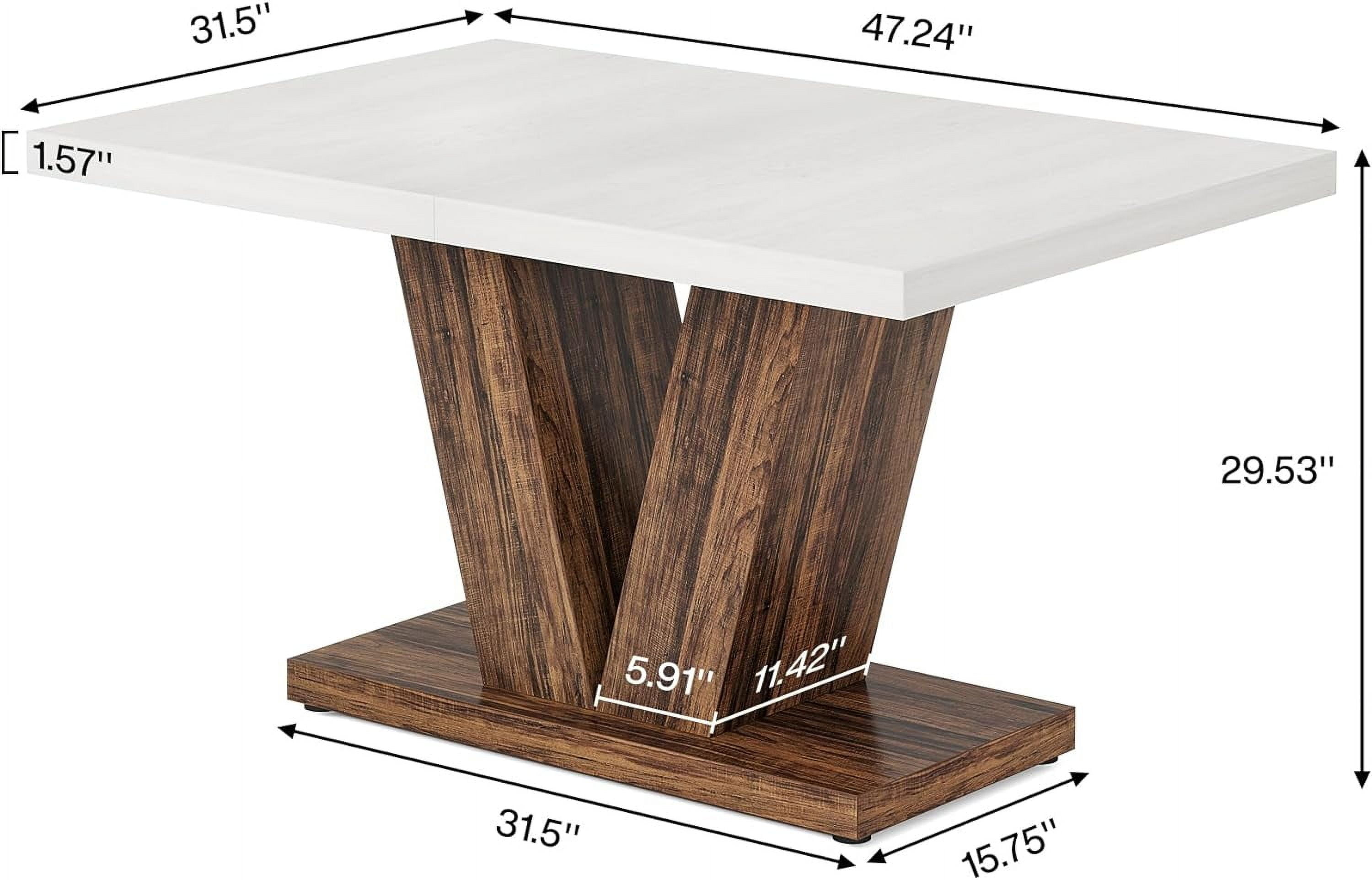 Tribesigns 47" Dining Table for 4, Wood White Kitchen Table with Heavy Duty Pedestal for Dining Room