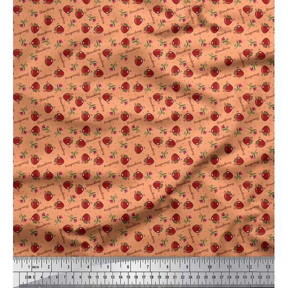 Soimoi Rayon Crepe Fabric Dot,Floral & Strawberry Fruits Print Fabric by The Yard 46 Inch Wide