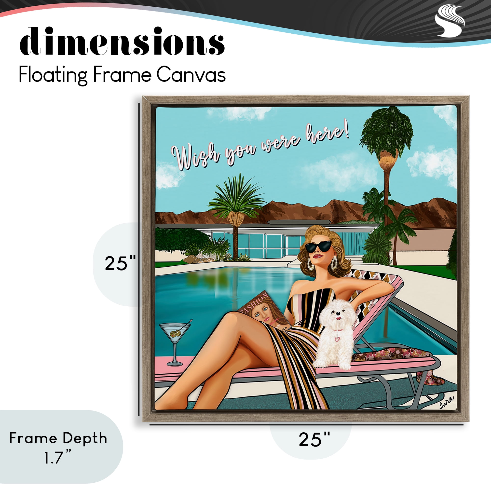 Stupell Industries Wish You Were Here Palm Springs Brown Framed Floater Canvas Wall Art, design by Tara Boone