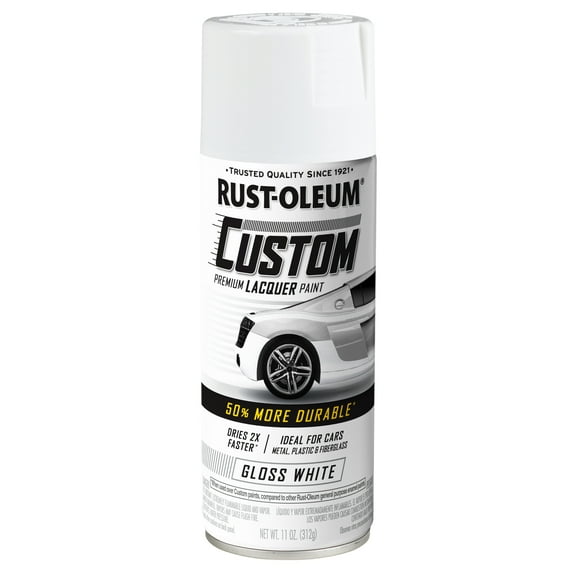 6 Pack, White, Rust-Oleum Automotive Custom Lacquer Gloss Spray Paint-352722, 11 oz