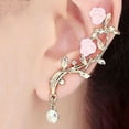 thumbnail image 4 of Anvazise 1 Pair Shining Rhinestones Piercing Ear Studs Rose Flower Branch Cuff Earrings Fashion Jewelry Golden, 4 of 13