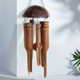 thumbnail image 3 of Campanas de viento de bambú rústicas: campanillas de viento de madera para exteriores, pequeñas, diseño floral quemado con corona de coco, hechas a mano con tonos profundos y calmantes, deco, 3 of 5