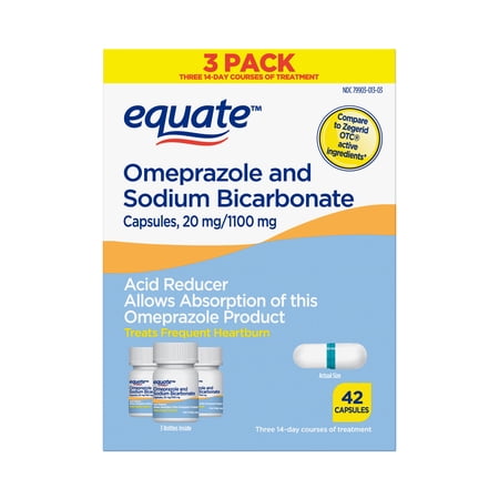 Equate Omeprazole Sodium Bicarbonate Capsules, 20 mg/1100 mg, 42 count