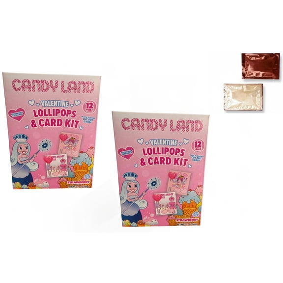 (2) Candy Land Valentine’s Day Lollipops & Cards Kit, Strawberry Flavor, 24 Count, Classroom Friendship Exchange Bonus Sugutti