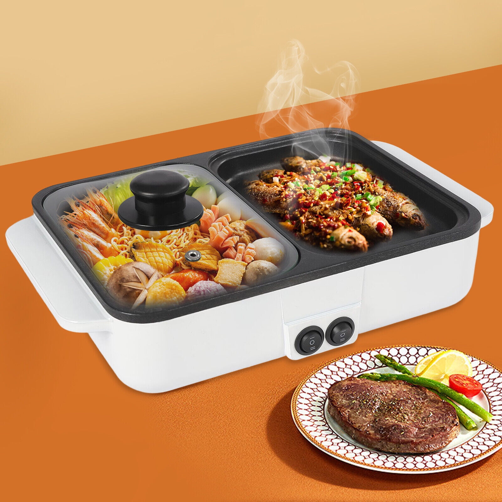 Miumaeov Portable Electric Hot Pot with Grill Multi-Functional