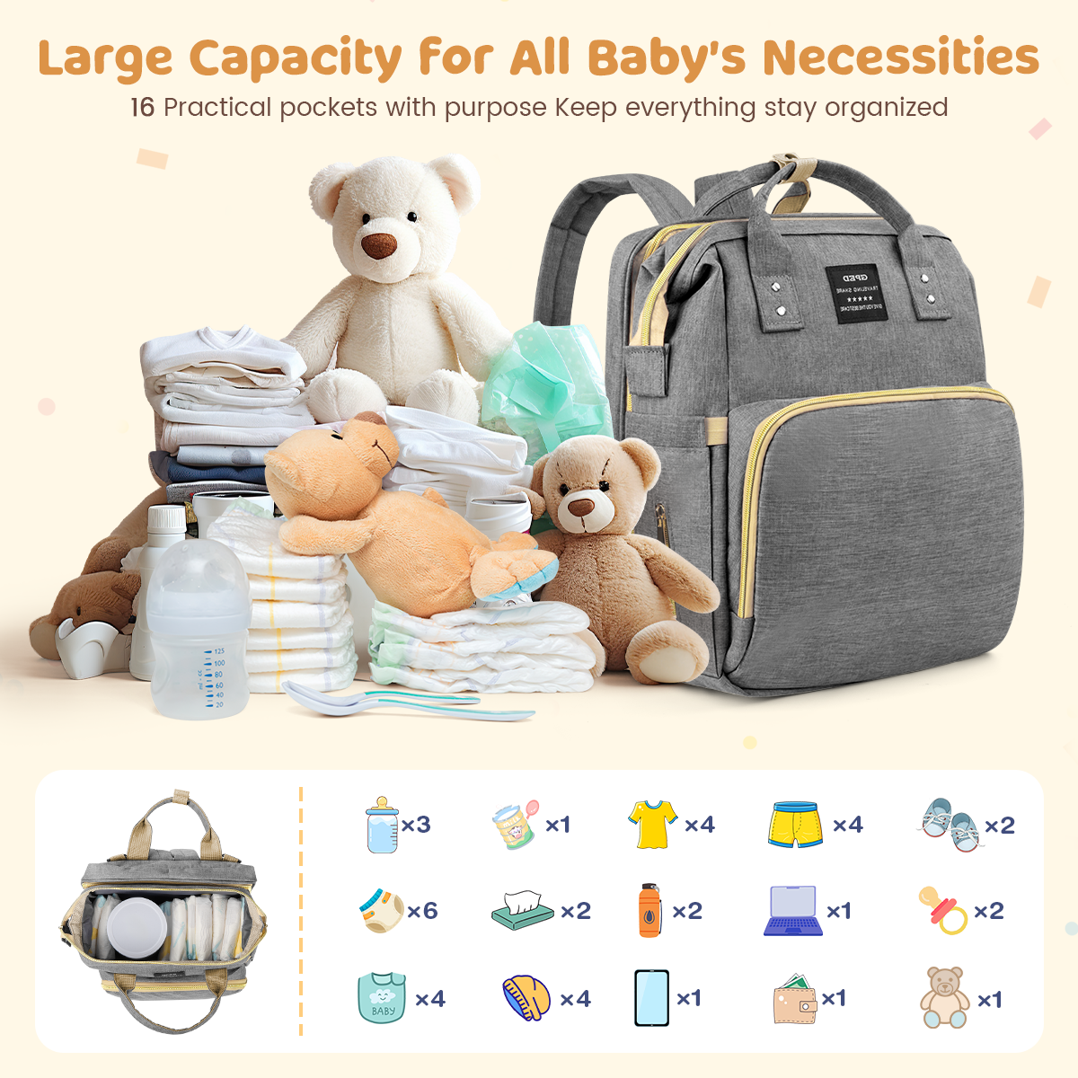GPED Diaper Bag Backpack with Foldable Crib photo 6
