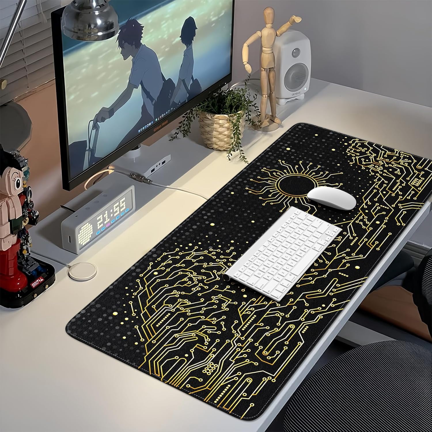 Felt Desk Mat, XXL Large Mouse Pad Desk Pad, Gaming Mousepad, Non-Slip Base, No Any Smell Desk Protector Cover Mat for Computer Keyboard Work Game Office Home-Gold Chip
