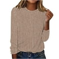 thumbnail image 3 of DDAPJ pyju Womens Long Sleeve Striped Shirt Fall Casual T-shirts Lightweight Crewneck Pullover Tops Ofertas Hoy Liquidación Khaki L, 3 of 5