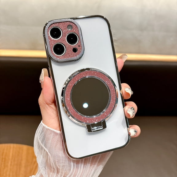 Bling Mirror Case for iPhone 16,[ With Bling Ring Kickstand ], Luxury Bling Makeup Mirror Bling Bumper Women Girls Shockproof Anti-fall Phone Case Cover for iPhone 16,Pink
