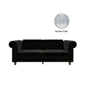 DHP Felix Chesterfield Coil Sofa Futon, Black Velvet