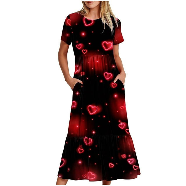 Jusqu'à 65 % de Réduction! Robes de Mode d'Été pour Femmes 2024 Grande Taille Manches Courtes Col Rond Robe Longue Ample Imprimée