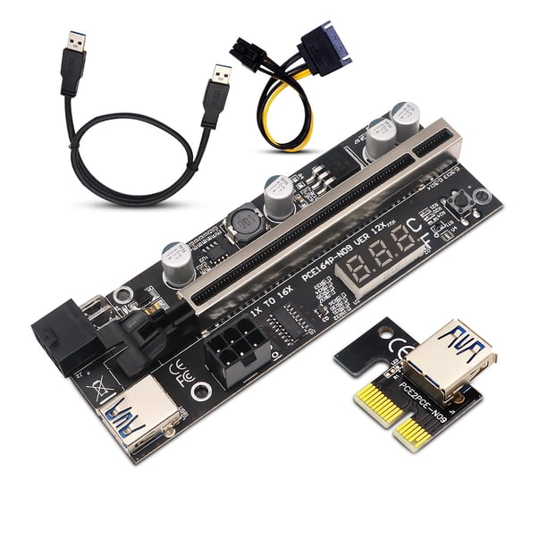 Adaptador de tarjeta vertical PCI-E Pantalla digital de temperatura 8 capacitores sólidos Puerto de alimentación de 6 pines Extensor PCI-Express con cable USB 3.0 sidaley EL005055-00