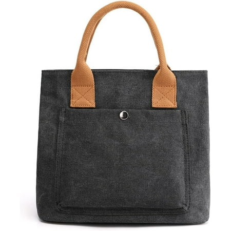 DONGTIAN Zipper Tote Bags for Women Canvas Shoulder Tote Handbag Small Handheld Bag for Office Travel Casual Top Handle Purse