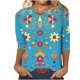 thumbnail image 1 of Camisetas Casuales de las Mujeres de Moda Impresa 3/4 Mangas Blusa Cuello Redondo para el Hogar Y Diario, 1 of 4