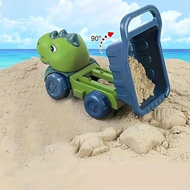 6pcs Dinosaur Beach Toy Set, T-Rex Cartoon Themed Dump Truck Sand Play Kit With Mini Rake, Watering Can, Molds, For Kids Outdoor Fun, Durable Plastic