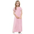 thumbnail image 4 of Kovlvoll Toddler Girls Dress Summer Clothes Crewneck Short Sleeve Pleated Solid Color Casual Long Dresses with Pockets, 4 of 6