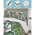 thumbnail image 3 of Twin XL Quilt Bedding Set, Pink Flamingo Reversible Summer Quilt 3 Pieces, Summer Tropical Plants Green Leaves Lightweight Bedspreads Coverlets with 2 Pillow Shams for All Seasons, 3 of 5