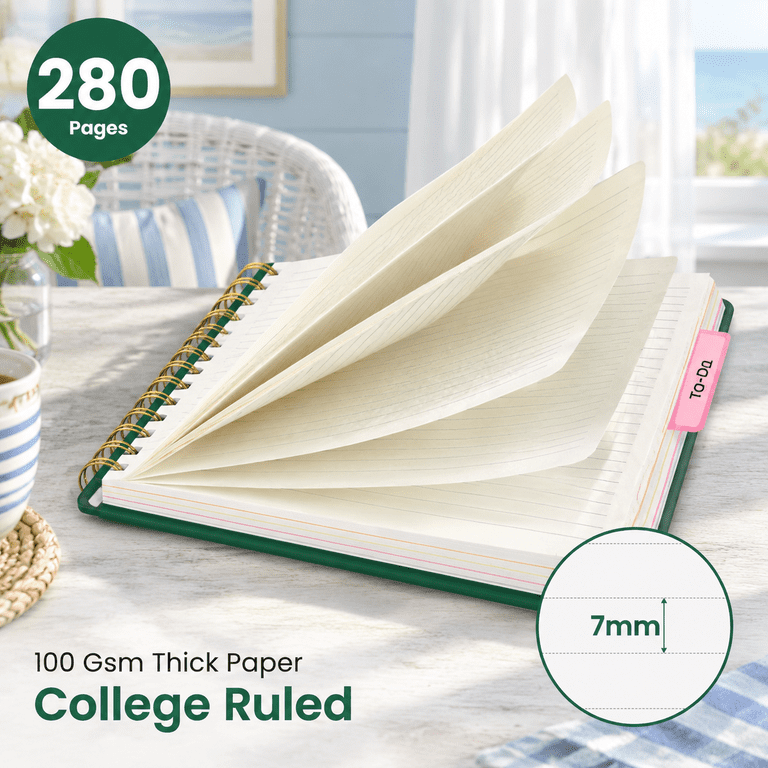 Sujce Notebook G-Dark Green 5 Subject Spiral Notebook With Removable Dividers, 8.5x11 ...