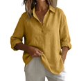 thumbnail image 2 of Linen Button Down Shirt Women Long Sleeve Plus Size Linen Tops Linen Apparel Linen Popover Shirt Women Linen Shirts for Women Casual Gauze Peasant Blouses for Women,Gold,2XL, 2 of 9