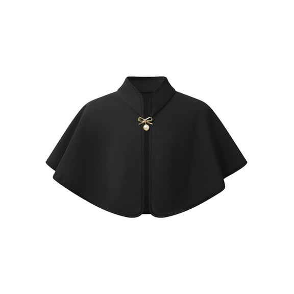 Kaerm Little Girls Soft Cotton Shawl Wraps Mock Neck Open Front Bolero Cape Flower Dress Accessory Black M