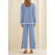 thumbnail image 2 of Conjunto de Suéter de Punto para Mujer PRETTYGARDEN con Pantalones de Pierna Ancha M Azul, 2 of 7