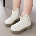 thumbnail image 2 of Gubotare Boots Kids Girls Toddler Bow knot Ankle Boots Low Chunky Heel Side Zipper Cute Dress Booties Little Big Kid Size 3.5 (White,Big Kids 3.5), 2 of 9