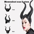 thumbnail image 3 of Disfraz de Halloween para mujer, tocado de cuernos de reina, disfraz de Maléfica, diadema de látex negra con cuernos para adultos, sombrero de Maléfica, 3 of 5