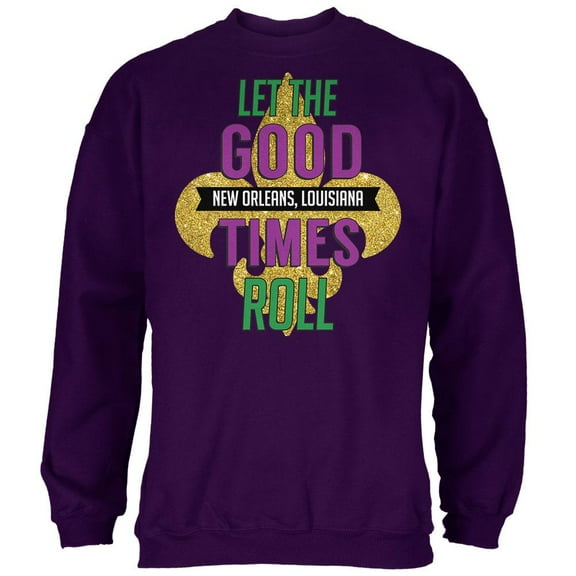 Mardi Gras Let the Good Times Roll Mens Sweatshirt Purple MD