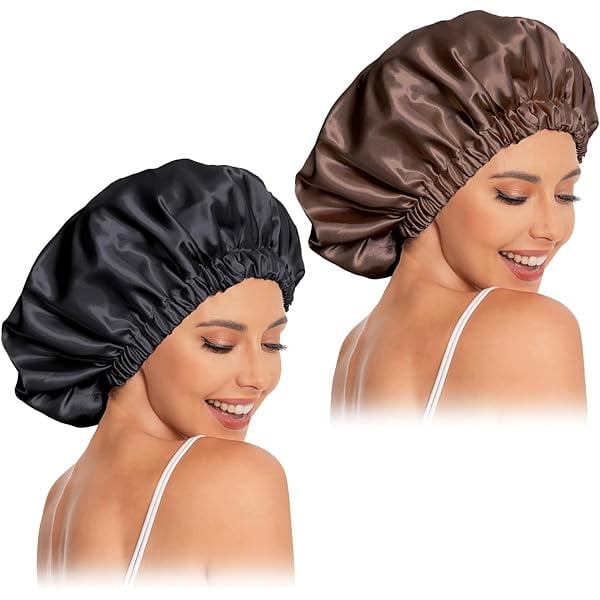 wonima11 Satin Bonnet Silk Bonnet Hair Bonnet for Sleeping-Slouchy Beanie Hat Satin Sleep Cap for Women's Natural & Curly Hair(Black&Brown)