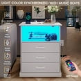 thumbnail image 3 of White Nightstand with Charging Station & LED Lights, Modern End Side Table Storage Cabinet with 2 Drawers, Bedside Table for Bedroom Living Room, 3 of 8