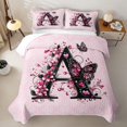 thumbnail image 2 of Erosebridal Pink Initial A Letter Quilt King, Flower Butterfly King Coverlet Set, 3pcs, 2 of 7