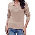 thumbnail image 3 of LANGWYQU Long Sleeve Half Zipper Knit Sweater Turn-Down Collar Hollow Pullover Jumper, 3 of 5