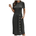 thumbnail image 1 of B91xZ Robes pour Femmes Manches Courtes Col en V Ceinture Taille Haute Basse Robe Cocktail Unie, Gris TG, 1 of 4