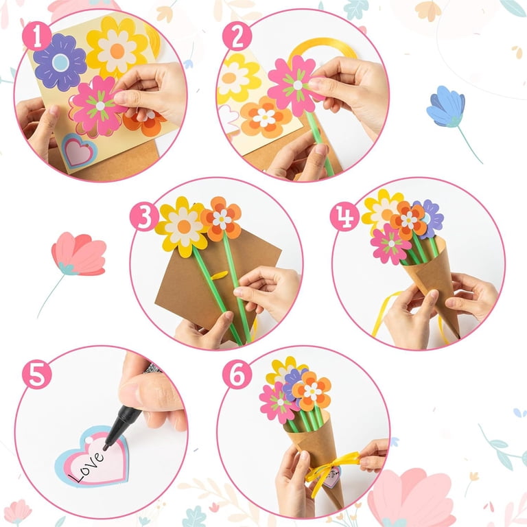 Pebbuoy 24Pcs/Set Mother Day Flower Bouquet Craft Kit DIY Greeting
