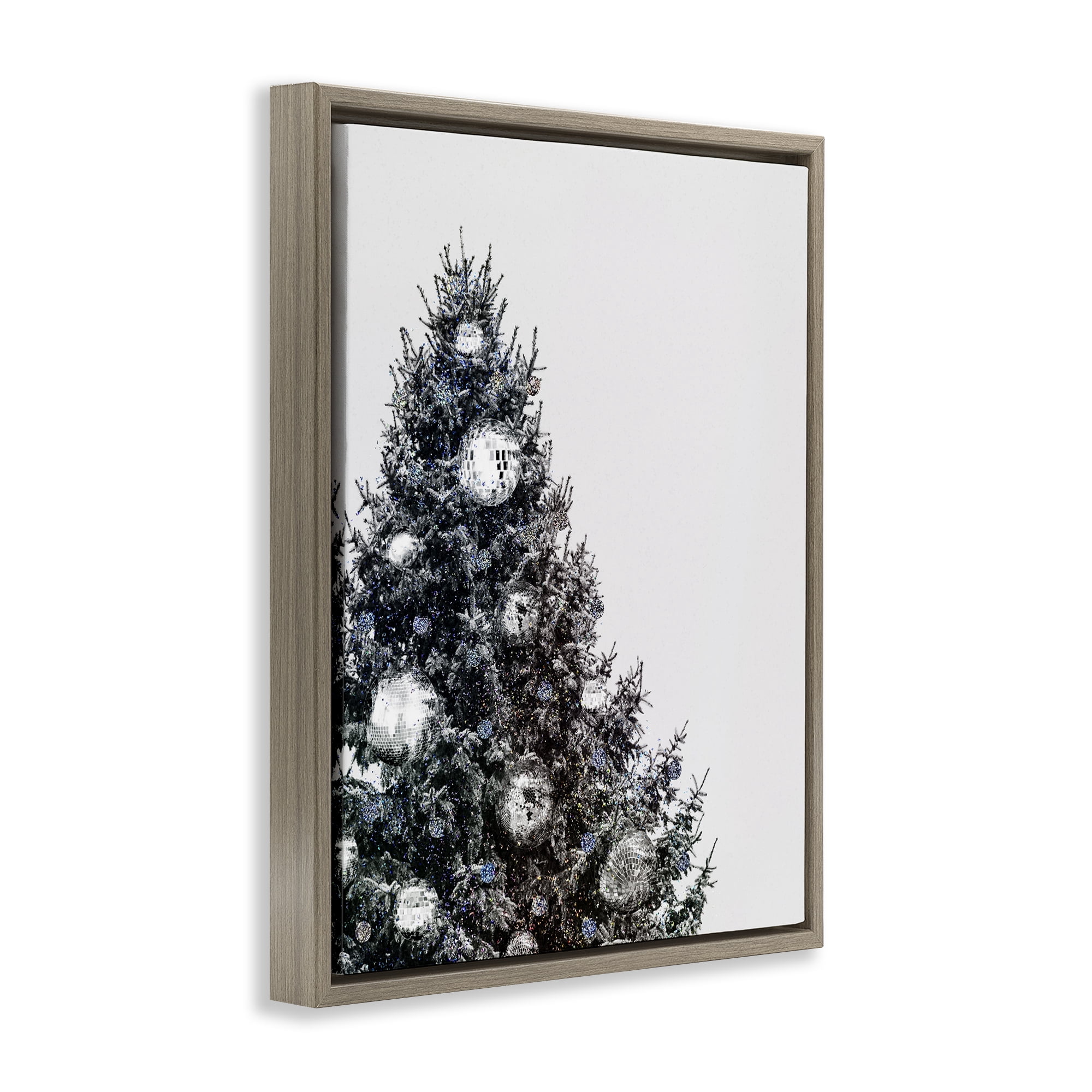 Stupell Industries Disco Ornaments on Tree Holiday Painting Brown Floater Framed Art Print Wall Art, 17 x 21