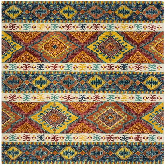 SAFAVIEH Aspen Tessan Southwestern Wool Area Rug, Navy/Ivory, 3' x 3' Square