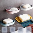 thumbnail image 1 of Soap Dish with Drain, 4 Pieces Soap Dish, Keep Soap Dry, Suitable for Kitchen, Bathroom and Shower Room. Wall Mounted Soap Tray - No Nails No Drilling, 1 of 5
