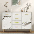 thumbnail image 4 of Sideboard with 6 Drawers and 2 Doors, 47" Wide Modern White Buffet Cabinet Coffee Bar with Storage, Credenza Accent Cabinet, Large Console Storage Cabinet for Dining Room, Kitchen, Living Room, 4 of 9