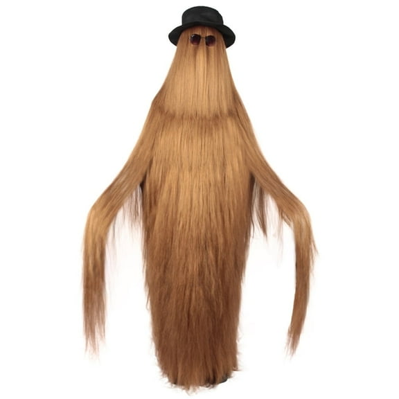 HPO Adult Unisex 71-Inch Long Hair Costume Set – Straight Wig with Hat & Glasses for Halloween