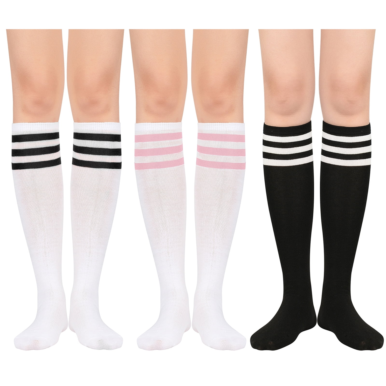 American Trends Womens Knee High Athletic Socks Casual Stripe Tube