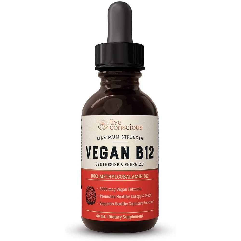 Live Conscious Vegan B12 Methylcobalamin Sublingual Drops, 5000 mcg, 60