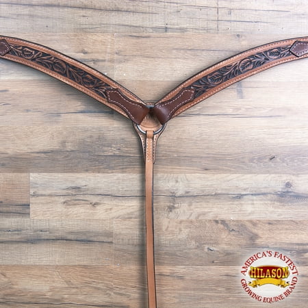 Tex Tan Leather Breast Collar - Hilason American Leather Horse Breast Collar Tan Dark Brown Floral