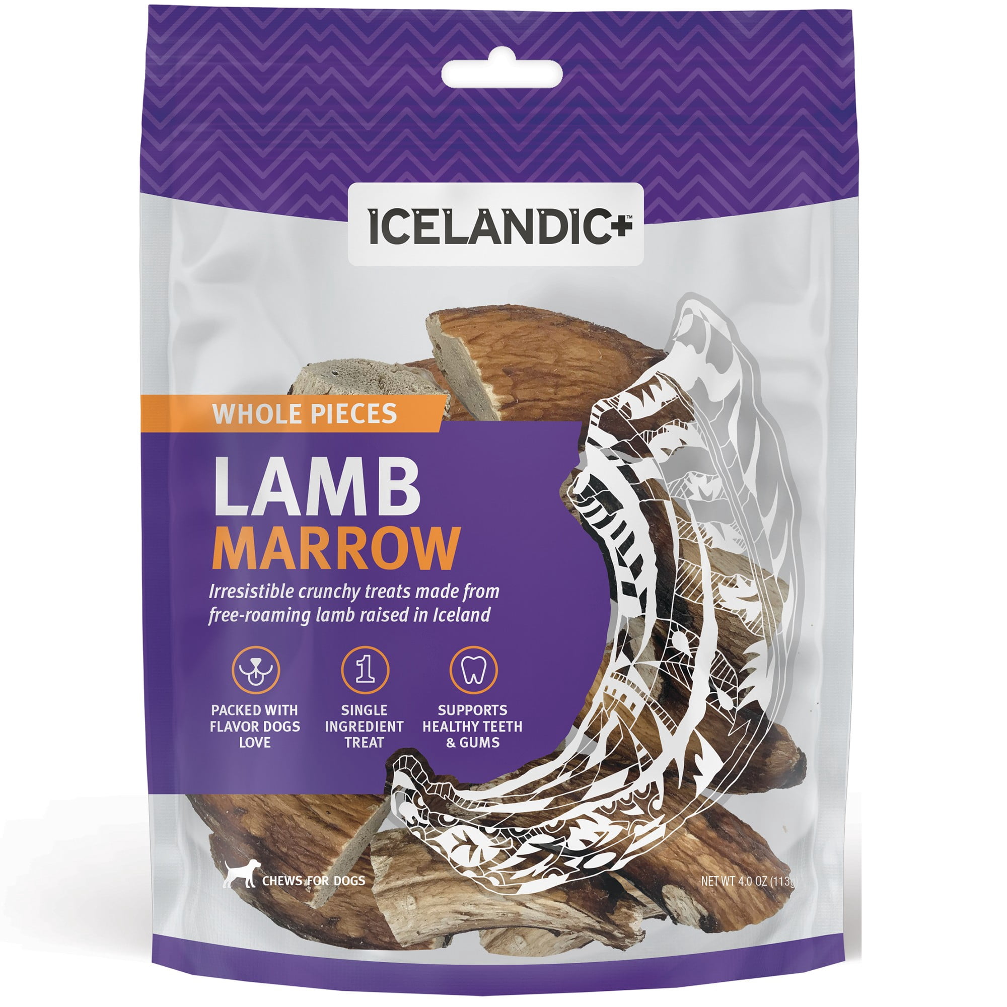Icelandic+ Lamb Marrow - Whole Pieces - 4oz Bag - 2.5-3" Dog Chews, Long-Lasting Crunchy Treats, Keratin, All-Natural, Pet Snack, Edible & Digestible