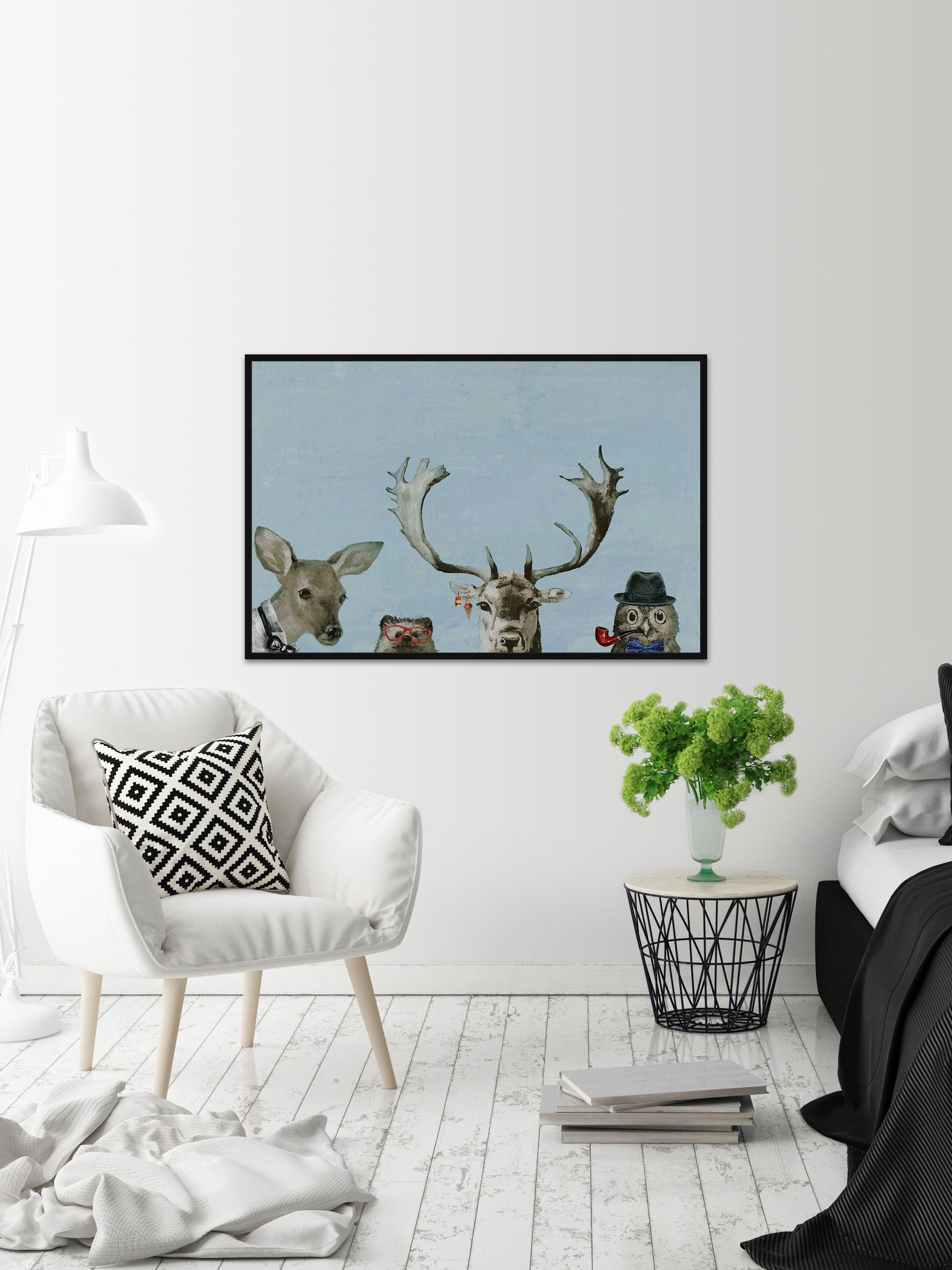 Too Cool for the Party in Blue Floater Framed Painting Print on Canvas