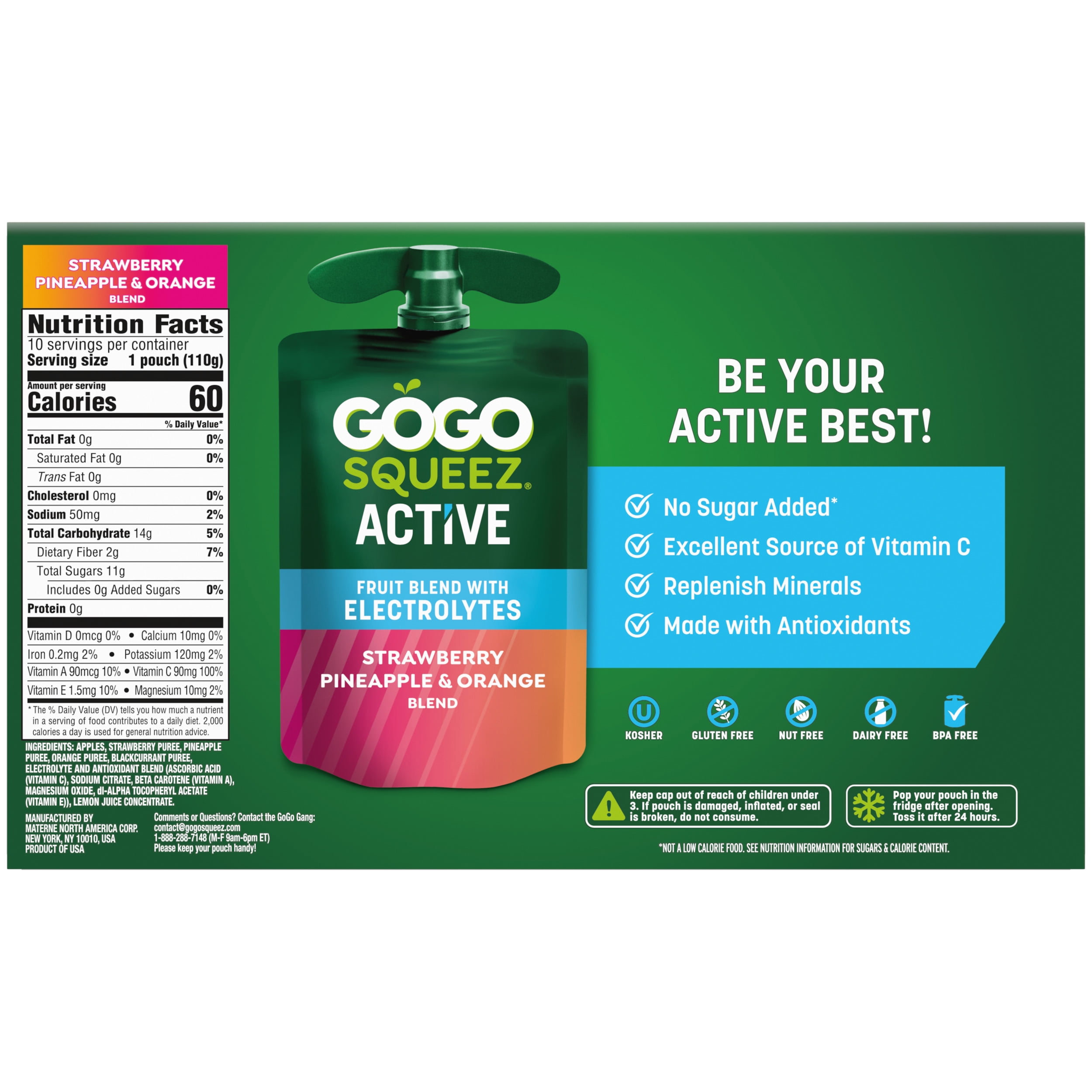 GoGo squeeZ Active Electrolyte No Sugar Added Strawberry
