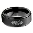 thumbnail image 2 of Tungsten Dia De Los Muertos Day of the Dead Band Ring 8mm Men Women Comfort Fit Black Step Bevel Edge Brushed Polished, 2 of 4