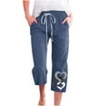 thumbnail image 2 of Gifts Usmixi Womens Drawstring Elastic Waist Pants Plus Size Loose Straight 3/4 Trousers Casual Cotton Linen Heart Print Capris Pants with Pocket Navy XXXL, 2 of 4